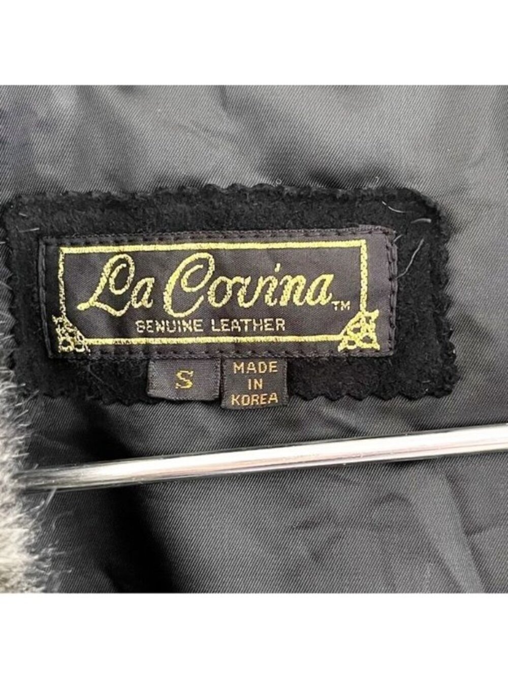 La Covina 100% Genuine Leather and Faux Fur collar winter Coat Small - Picture 10 of 13